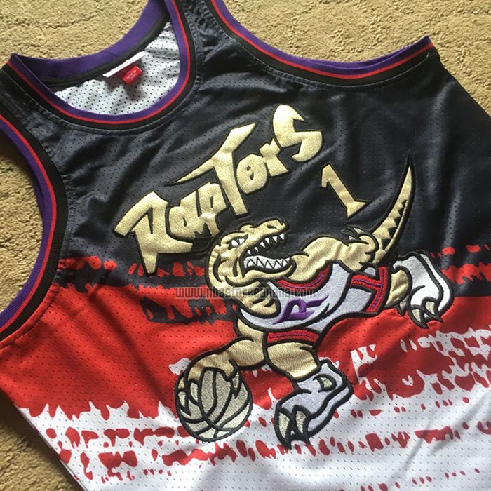 Camiseta Toronto Raptors Tracy Mcgrady NO 1 Mitchell & Ness Negro Rojo